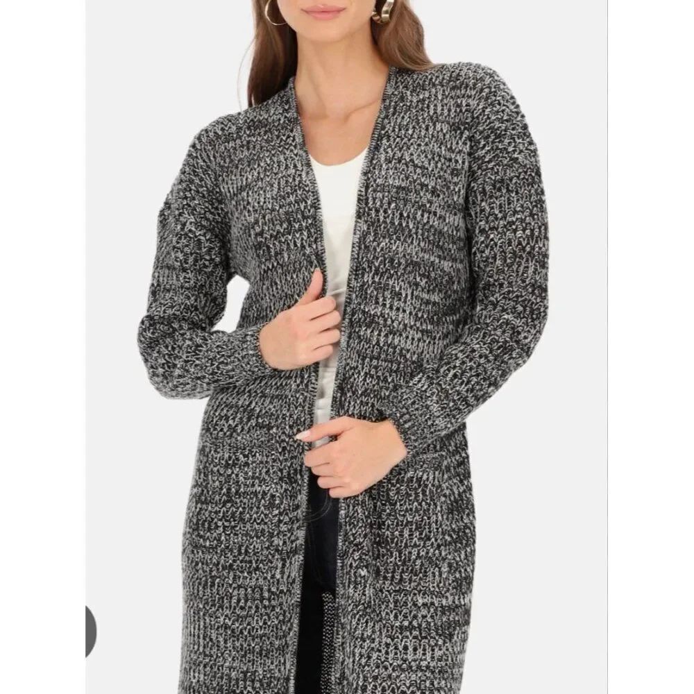 Poof Apparel Women Black/ White Open Front Criss-Cross Back Cardigan Size L